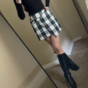 AF Studio Black White Plaid Wrap Skirt